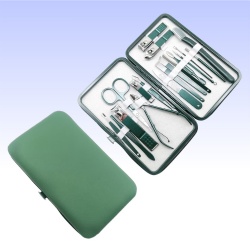 18-piece beauty and manicure set, dark green PU leather eyebrow trimmer, pedicure tools, ready for wholesale, can print LOGO（MT-G18G）