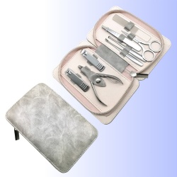 Premium gray zipper bag, 6 pieces manicure tools, stainless steel nail clipper set wholesale（MT-G8B）