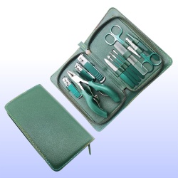 Dark green PVC leather, 12-piece beauty and manicure set