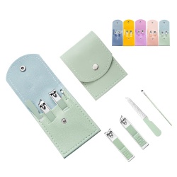 Green leather bag manicure tools 4 pieces set