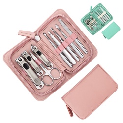 Lovely Pink, Travel Portable Nail Care Grooming Tools 9 pieces set