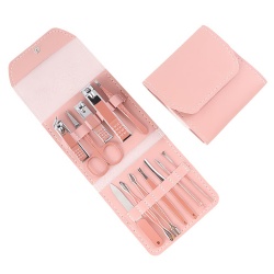 Lovely Pink, Plated Rose Gold, Travel Portable Nail Care Grooming Tools 12-Piece Set