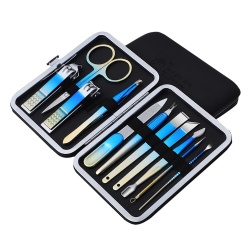 Fashionable blue and gold color, beauty manicure, pedicure, and exfoliating care 11-piece set