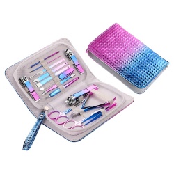 Trendy blue and purple color, beauty manicure, pedicure, 15 pieces gift set tools